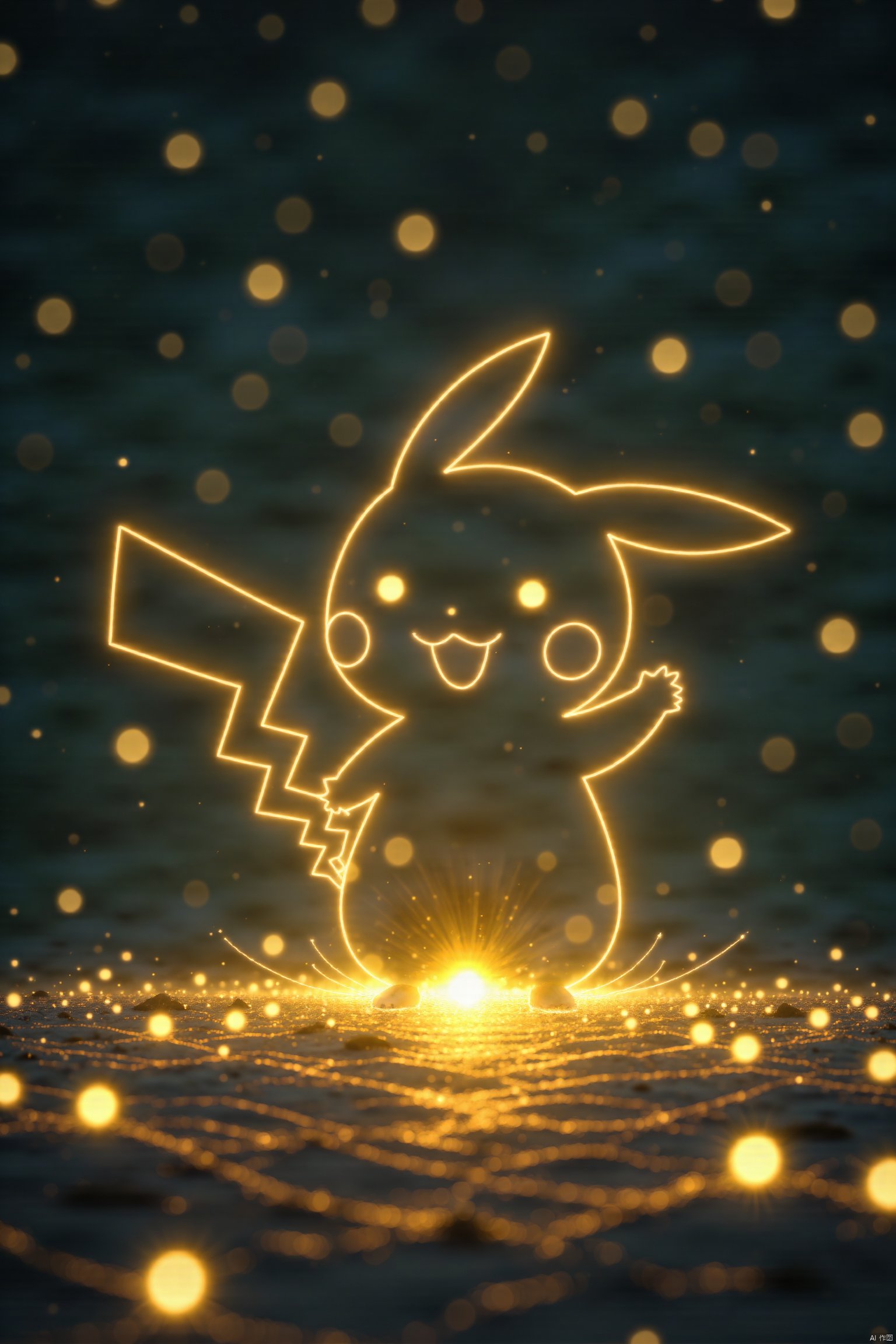 light line art, a cute Pikachu