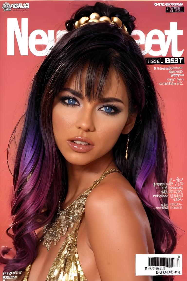 1girl, solo, upper body, beautiful gradient hair color, lips, traditional media, reality, pop idol magazine, title font "New idol is coming", attractive cover with beautiful people, jpop cover 80s