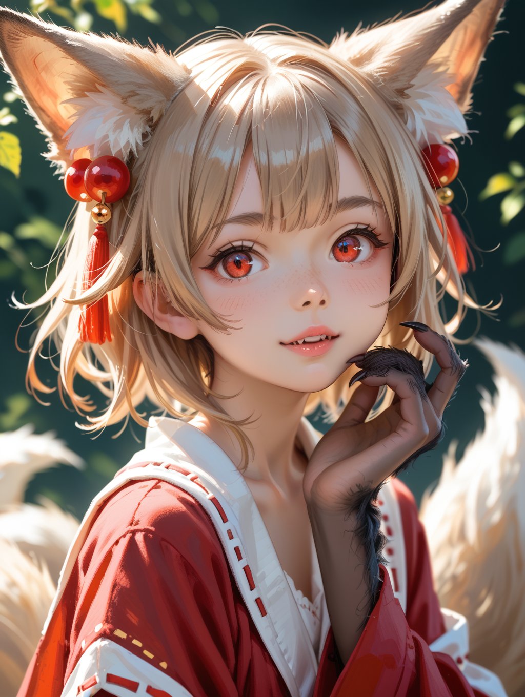 score_9, score_8_up, score_7_up, 
perfect eyes, kitsune, werewolf, red eyes, black skin, pretty girl, cute girl, teasing