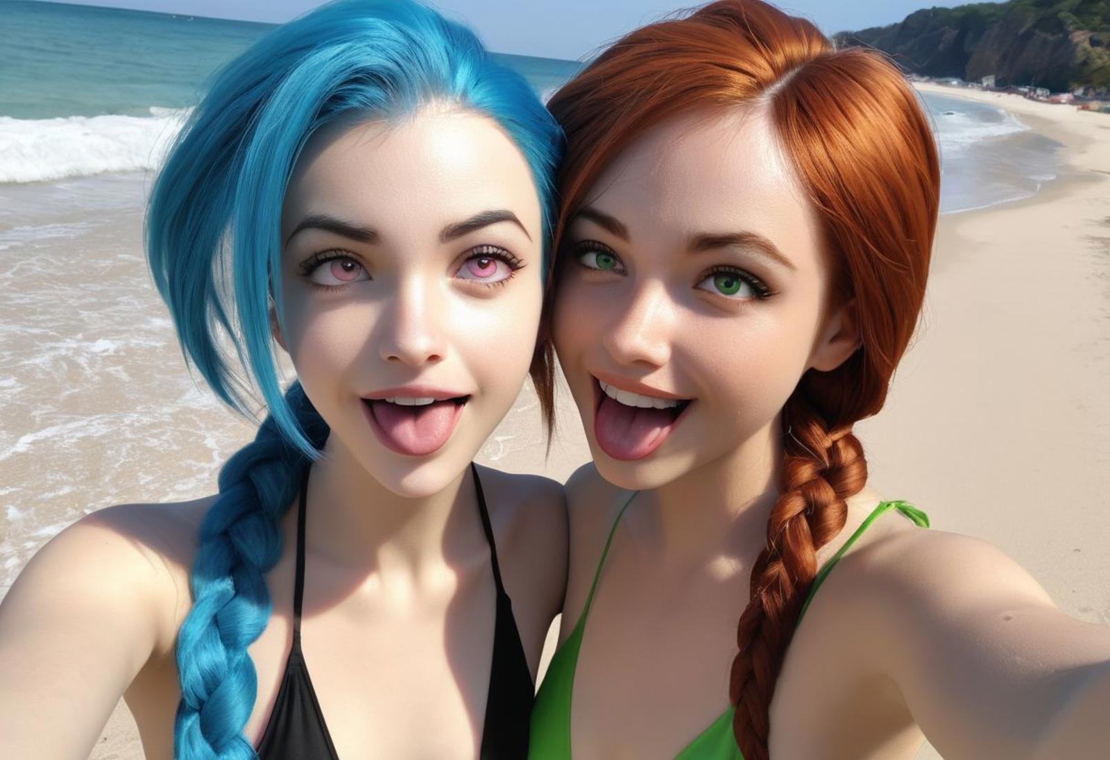2girls((LoL Jinx,  light blue hair,  pale skin by gratzira on Tensor.Art