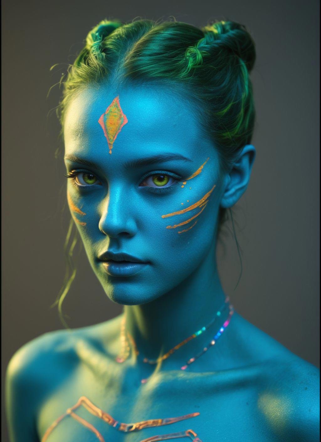 alien planet,  vibrant colorsalien girl,  blue skin by gratzira on Tensor.Art