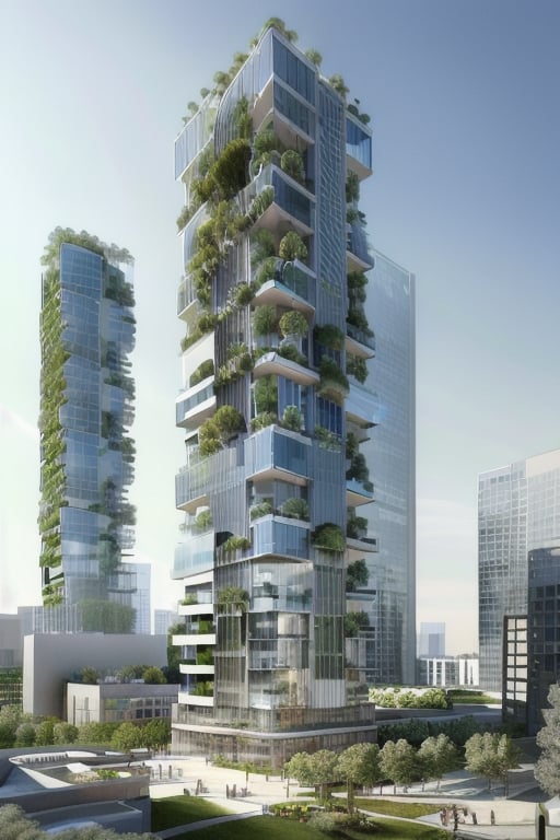 balcony,tower,vertical greening,buliding,tall building,tree,scenery