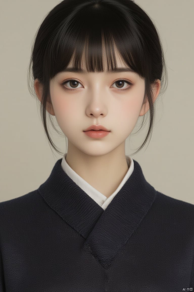 (1girl),beautiful face,(realistic face),(black hair, short hair:1.3),beautiful hairstyle,realistic eyes,beautiful detailed eyes,(realistic skin),beautiful skin,(navy blue sweater),
,gongbi