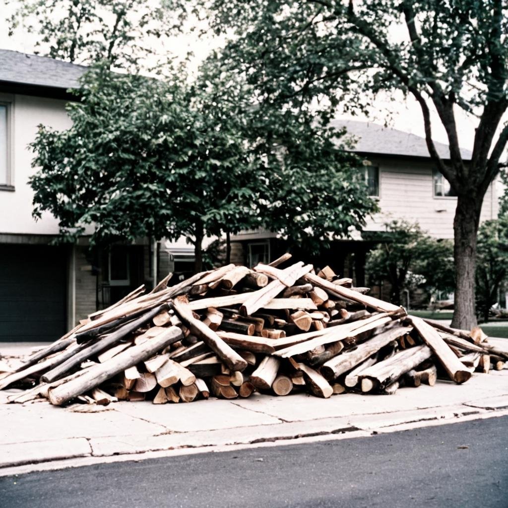 <lora:cinematic Bleach bypass Film style:1>In cinematic Bleach bypass Film style a pile of wood sitting on top of a sidewalk, sharp edges, detailed image, kodak Bleach film style, saturation:0.5, reduced saturation, color:0.5, reduced color, Film grain:1, Film contrast:1, Bleach bypass Film style, outdoors, day, tree, no humans, scenery, indoors, window, curtains, still life