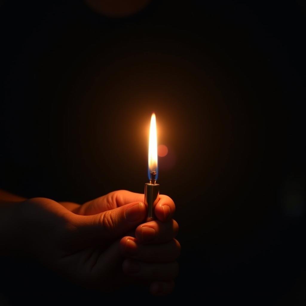 <lora:diffused light style v1:1>A Diffused light of a person holding a lighter in their hand,solo,1boy,holding,fire,candle,dark,flame,torch , realistic, sharp, detailed, classic, 1970's light style, high-key light style, photography, artistic, perfection, diffusion, diffused, soft light, glow, bright, contrast, highlights, halo, glowing ambient light, colorful, cinematic, filmic, high quality photo, diffused light style