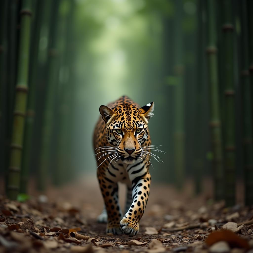 cinematic film still  <lora:Technicolor style v2:1> Technicolor style:2In the 1950's a leopard is walking through a bamboo forest,outdoors,blurry,no humans,depth of field,blurry background,animal,cat,realistic,bamboo,animal focus,tiger , vivid color, cinematic look, film look, filmic, contrast, detailed, high quality, sharp image, film color, Kodak, Motion Picture, Film style, different color, vivid color, different people, different look, different style, 35MM Film, 16MM Film, Photographic film, artistic style, cinematic style, film granularity, film noise, image noise, artistic effect, Fujicolor, Fuji film, Analog photography, movie style, movie still, Film grain overlay, Film Grain style, Technicolor style . shallow depth of field, vignette, highly detailed, high budget, bokeh, cinemascope, moody, epic, gorgeous, film grain, grainy