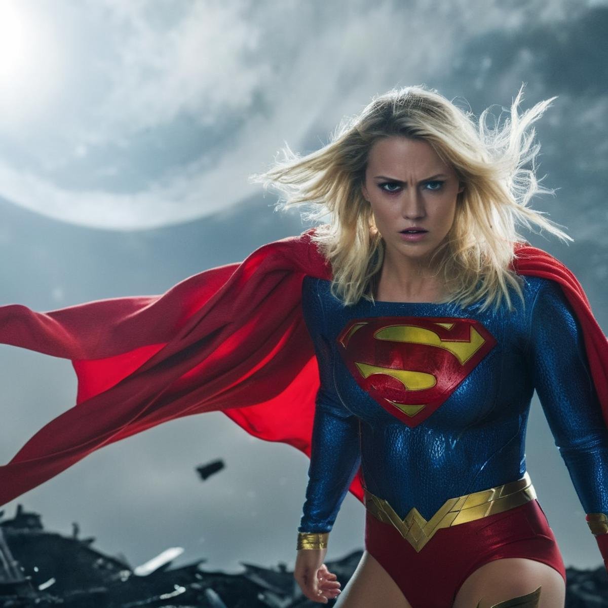 UHD, 4k, ultra detailed, cinematic, a photograph of cinematic film still of  <lora:Cinematic Hollywood Film:1.5>Epic Creative Scene a shredded angry blonde woman in a super girl torn costume with a red eye in outer space with wrecked moon in background Cinematic Hollywood Film Style, epic, beautiful lighting, inpsiring