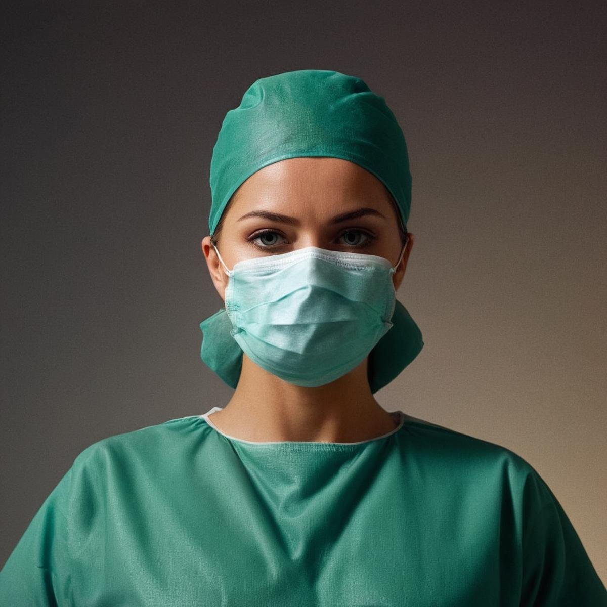 Hyperrealistic art of  <lora:Cinematic Hollywood Film v2:1> perfect , colorful, vivid, balanced toneEpic Creative Scene a 1970'swoman wearing a surgical mask and green scrub suit Cinematic Hollywood Film Style, Extremely high-resolution details, photographic, realism pushed to extreme, fine texture, incredibly lifelike