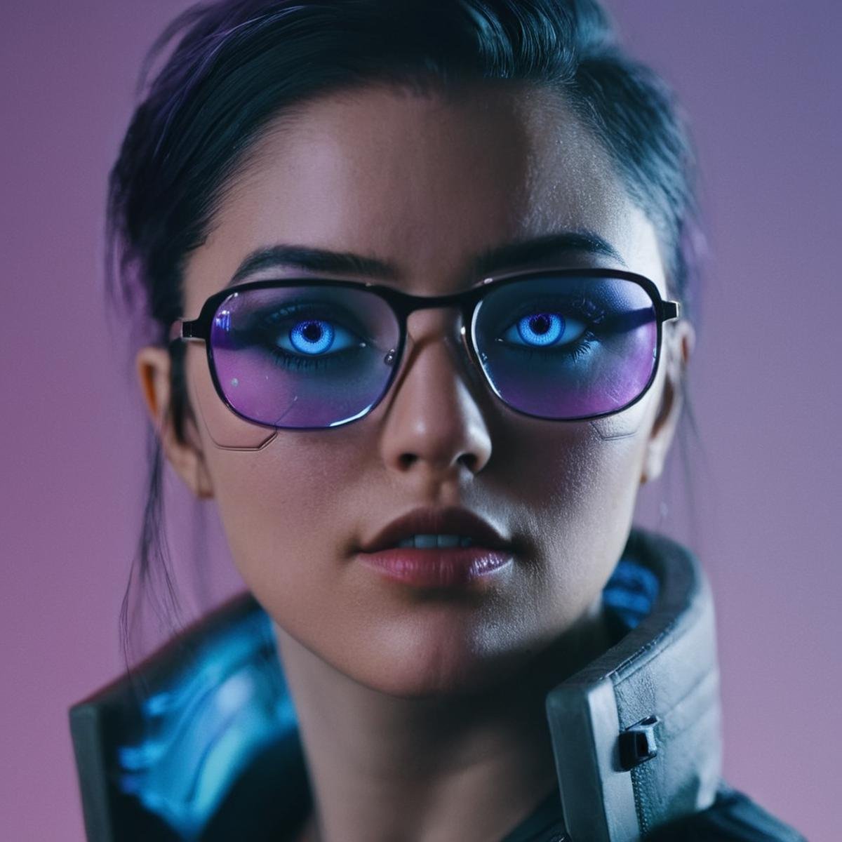 cinematic film still of  <lora:perfection style:0.3> <lora:detailed:0.1> <lora:Chiaroscuro Lighting Style:0.3> <lora:cyberpunk style v2:0.9> <lora:Cyberpunk Style:0.1>In Cyberpunk city a woman with glasses and a purple background,bionic,transhuman,Dystopia,Dystopian,kakotopia,Science fiction,high tech,low life,societal collapse,Artificial,Posthuman,future,futuristic,Artificial intelligence,Cyborg,genetically-enhanced humans,sci-fi,Cyberpunk Style,1girl,solo,looking at viewer,blue eyes,jewelry,earrings,glasses,blurry,lips,blood,portrait,blood on face,realistic,nose,round eyewear,nosebleed,blood from mouth,cyberpunk,Cyberpunk Style , science fiction, futuristic setting, detailed background, dramatic light, dramatic shadow light, contrast, cinematic color, cinematic look, filmic, realistic, realism, perfection, perfect, different, cinematic, film, cinematography, artstation, Cyberpunk city style, Cyberpunk style, shallow depth of field, vignette, highly detailed, high budget, bokeh, cinemascope, moody, epic, gorgeous, film grain, grainy