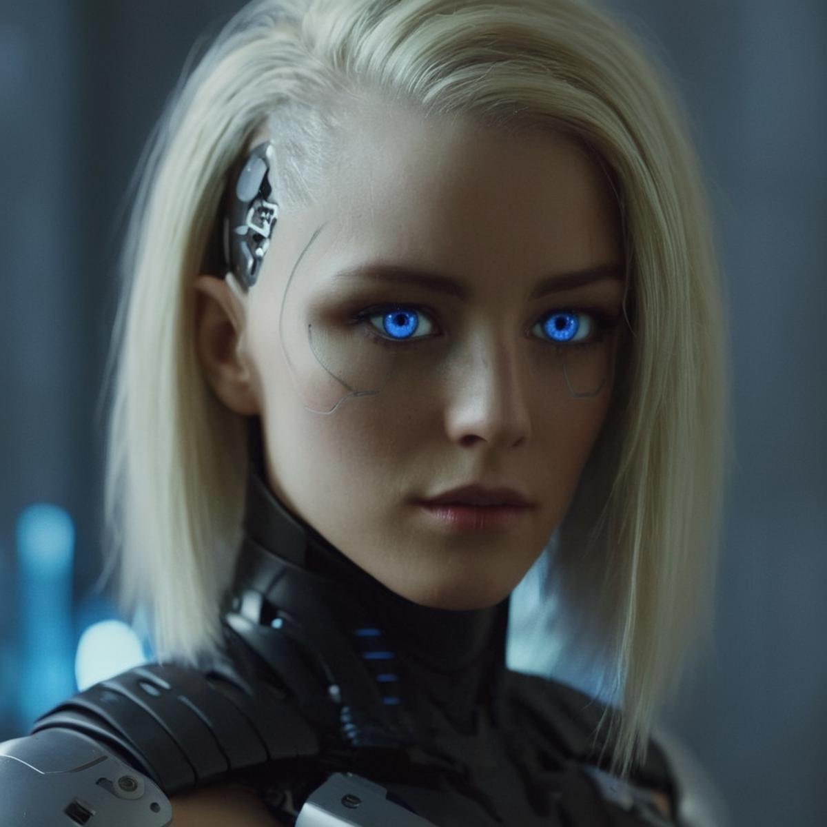 cinematic film still of  <lora:perfection style:0.3> <lora:detailed:0.1> <lora:Chiaroscuro Lighting Style:0.3> <lora:cyberpunk style v2:0.9> <lora:Cyberpunk Style:0.1>In Cyberpunk city a blonde woman with a futuristic face and a cyborg face pealed off,bionic,transhuman,Dystopia,Dystopian,kakotopia,Science fiction,high tech,low life,societal collapse,Artificial,Posthuman,future,futuristic,Artificial intelligence,Cyborg,genetically-enhanced humans,sci-fi,Cyberpunk Style,1girl,solo,long hair,looking at viewer,blue eyes,blonde hair,nude,blurry,lips,blurry background,portrait,science fiction,realistic,android,cyborg,damaged,cyberpunk,mechanical parts,Cyberpunk Style , science fiction, futuristic setting, detailed background, dramatic light, dramatic shadow light, contrast, cinematic color, cinematic look, filmic, realistic, realism, perfection, perfect, different, cinematic, film, cinematography, artstation, Cyberpunk city style, Cyberpunk style, shallow depth of field, vignette, highly detailed, high budget, bokeh, cinemascope, moody, epic, gorgeous, film grain, grainy