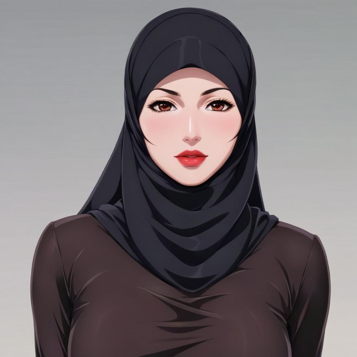 anime artwork of  <lora:anime manga girl style:1.2>a hot woman wearing a black hijab and a perfect lips anime manga girl style, anime style, key visual, vibrant, studio anime,  highly detailed