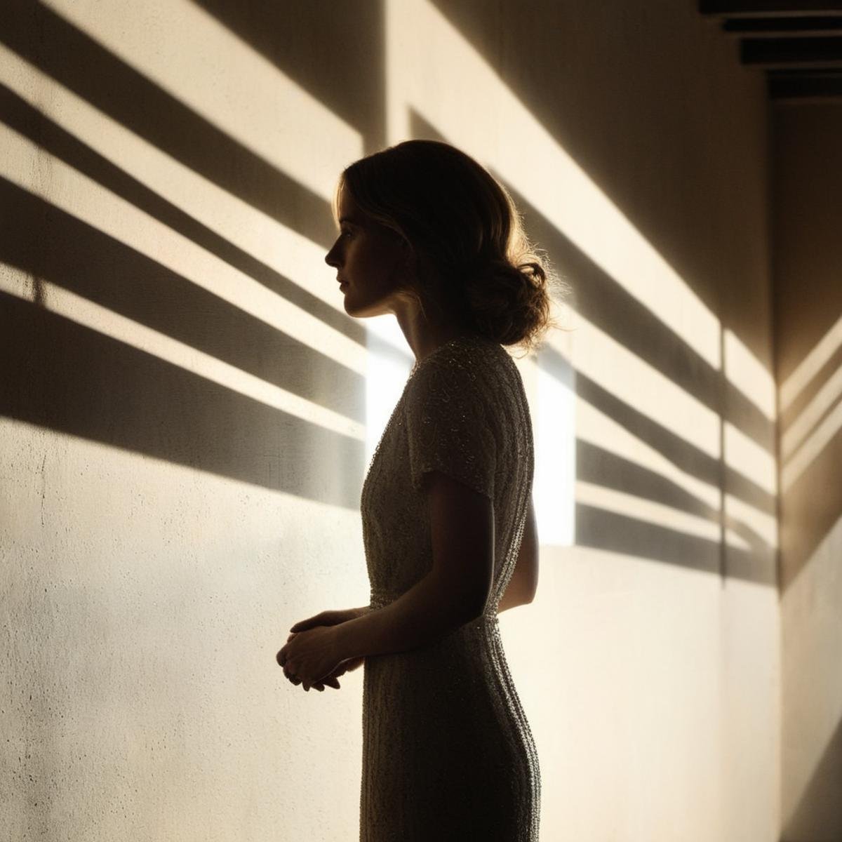 <lora:Kodak Motion Picture Film:1.2>  (Sharp Detailed Image)An Oscar winning movie for Best Cinematography a woman is silhouetted against a wall with a light shining through her hair Kodak Motion Picture Film Style