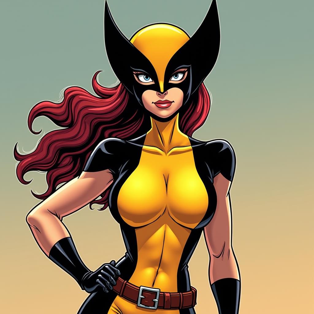 <lora:Manga and Anime cartoon style v1:1>In Manga and Anime cartoon style An animated photo of a wolverine woman in a yellow and black costume