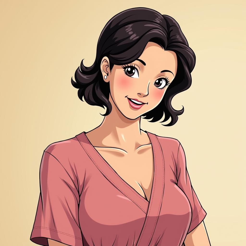 <lora:Manga and Anime cartoon style v1:1>In Manga and Anime cartoon style An animated photo of a cartoon super hot Japanese housewife milf mom mature wife picture of a woman