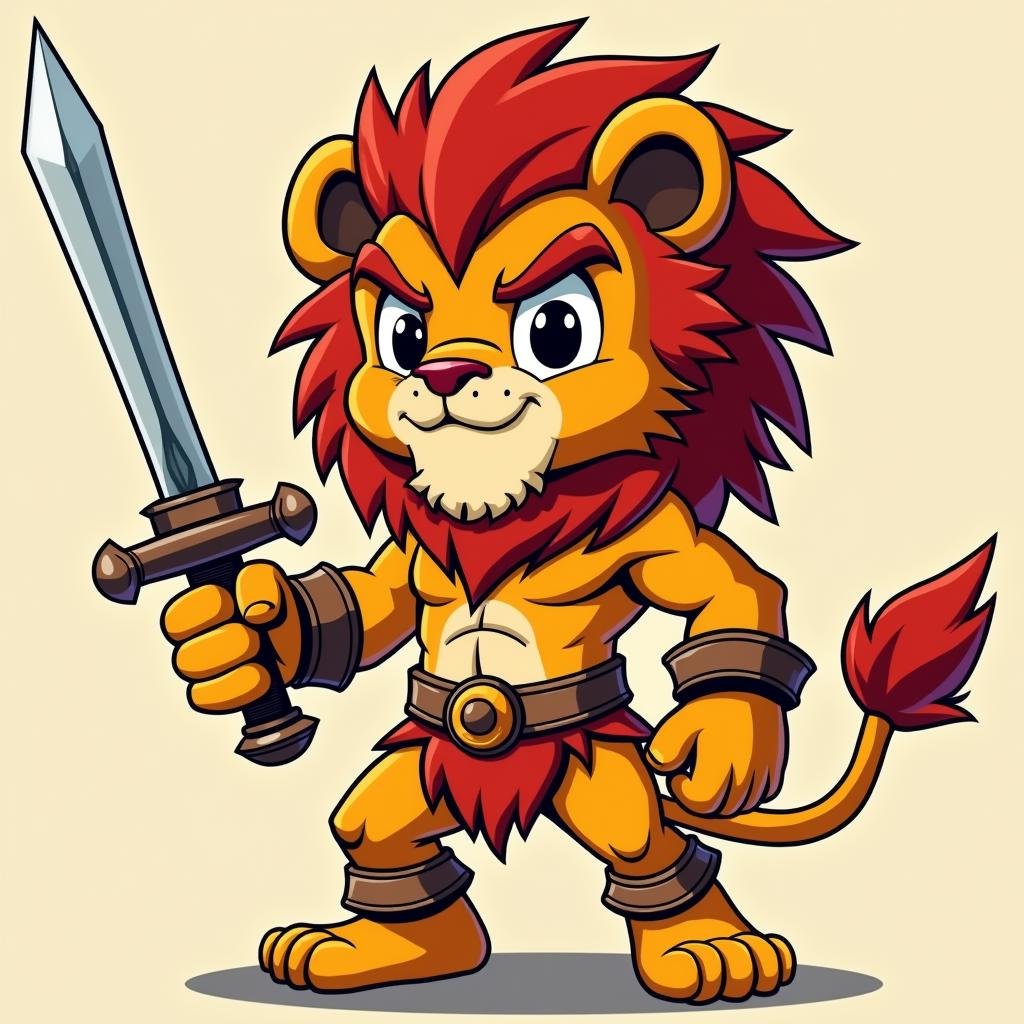 <lora:Manga and Anime cartoon style v1:1>In Manga and Anime cartoon style An animated photo of a cartoon lion o thundercats character with a sword