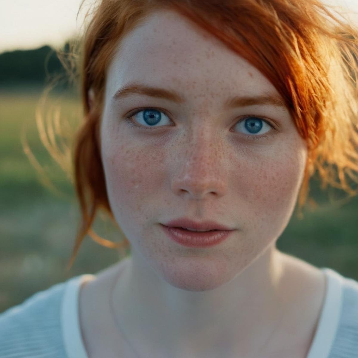 cinematic film still of  <lora:Kodak Motion Picture Film Style3:1.2> Cinematic, Grainy:1, Detailed, Sharp Image, of Best Cinematography, a blue eyes red hair woman with freckles on her face and perfect teeth looking at camera Kodak Motion Picture Film Style, shallow depth of field, vignette, highly detailed, high budget, bokeh, cinemascope, moody, epic, gorgeous, film grain, grainy