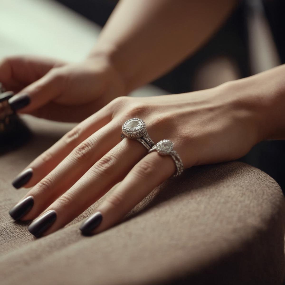 cinematic film still of <lora:perfect hands 2:1>a woman with a manicured hand and details on it Perfect Hands, shallow depth of field, vignette, highly detailed, high budget, bokeh, cinemascope, moody, epic, gorgeous, film grain, grainy