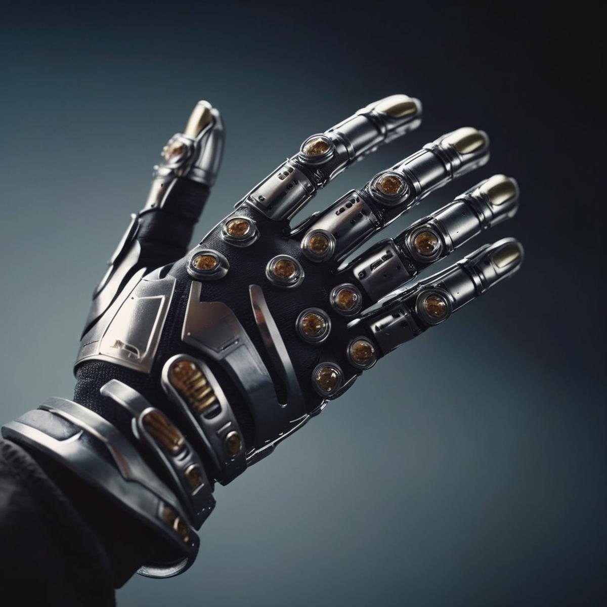 cinematic film still of <lora:perfect hands 2:1>a futuristic five fingers hand with a metal glove on Perfect Hand, shallow depth of field, vignette, highly detailed, high budget, bokeh, cinemascope, moody, epic, gorgeous, film grain, grainy