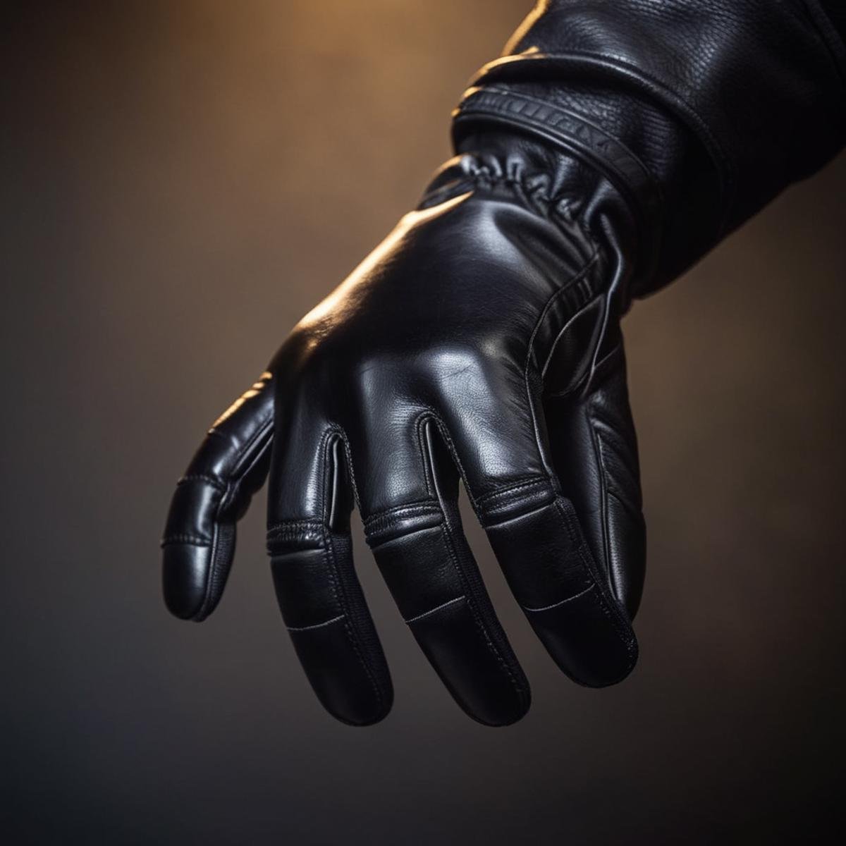 cinematic film still of <lora:perfect hands 2:1>a black five fingers hand with a black leather glove  Perfect Hands, shallow depth of field, vignette, highly detailed, high budget, bokeh, cinemascope, moody, epic, gorgeous, film grain, grainy