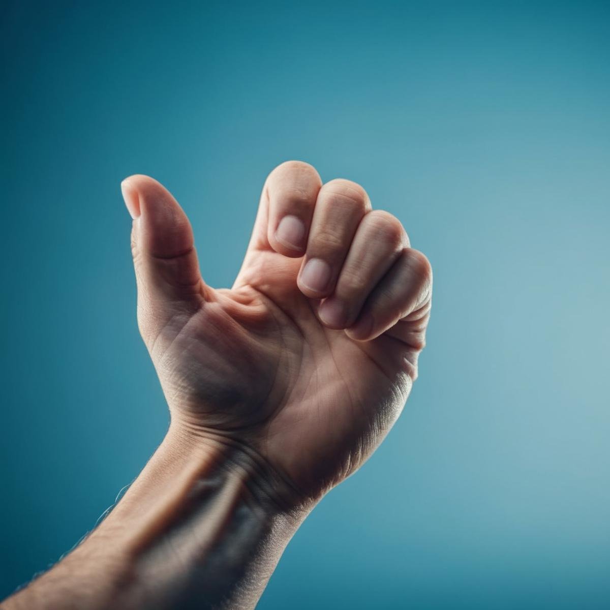 cinematic film still of <lora:Perfect Hands:1.2>a five fingers hand with a fist gesture on a blue background  Perfect Hands, shallow depth of field, vignette, highly detailed, high budget, bokeh, cinemascope, moody, epic, gorgeous, film grain, grainy