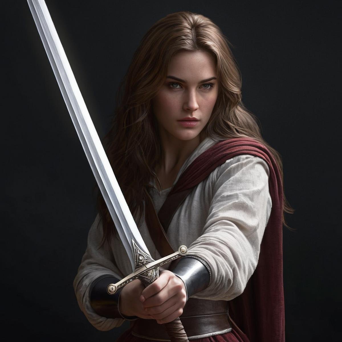 Hyperrealistic art of <lora:Perfect Hands:1.5>a woman holding a sword in a dark room Perfect Hands, Extremely high-resolution details, photographic, realism pushed to extreme, fine texture, incredibly lifelike