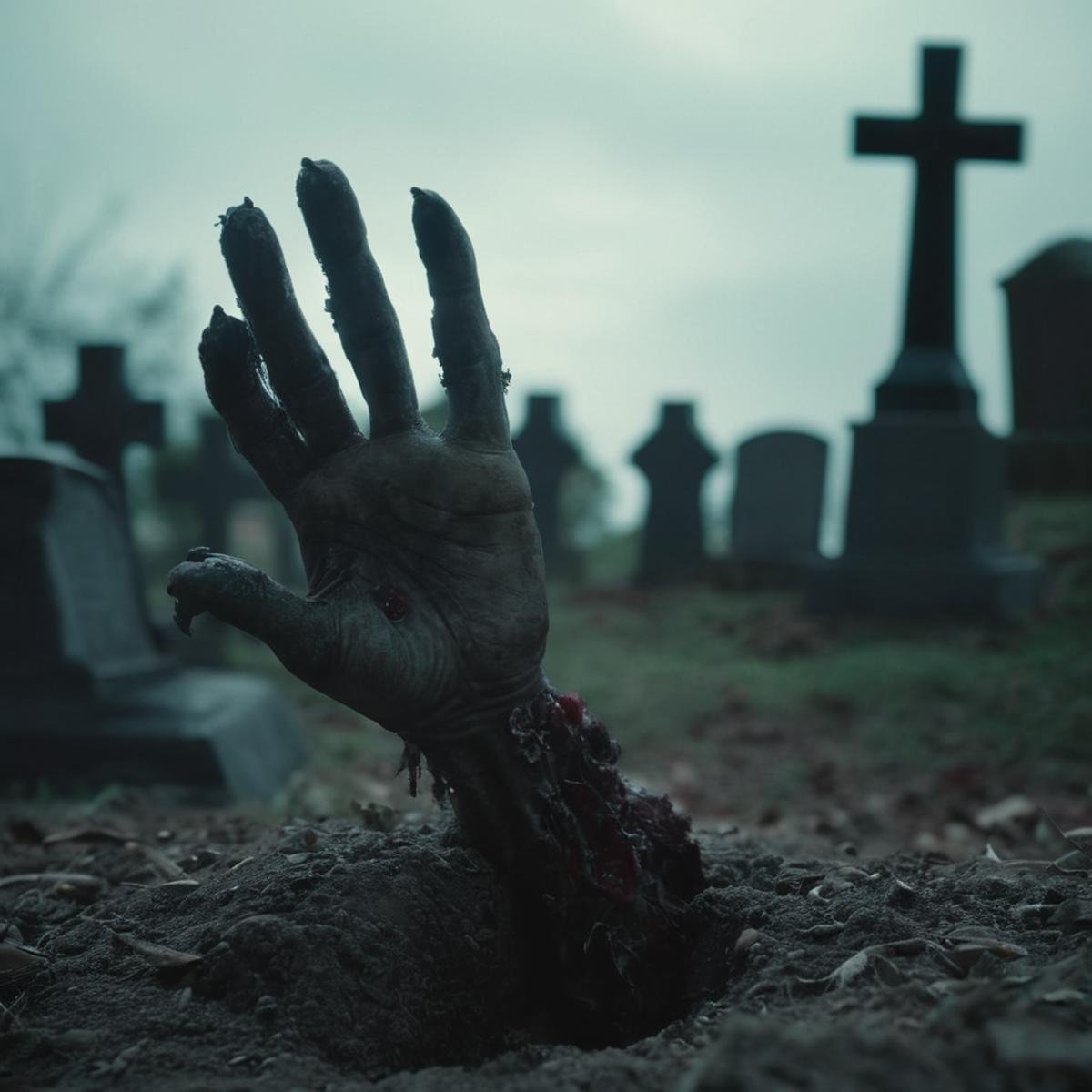 cinematic film still of  <lora:perfection style:0.1> <lora:detailed:0.3> <lora:Chiaroscuro Lighting Style:0.3> <lora:hand 4:0.3>A detailed and A perfect photo of a zombie hand sticking out of a grave,hand focus, shallow depth of field, vignette, highly detailed, high budget, bokeh, cinemascope, moody, epic, gorgeous, film grain, grainy