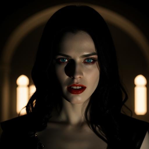 UHD, 4k, ultra detailed, cinematic, a photograph of  <lora:vampire fangs teeth 1.5:1.2>a pale skin vampire woman with a vampire's teeth and a blood stain on her face cinematic vampire fangs teeth, epic, beautiful lighting, inpsiring