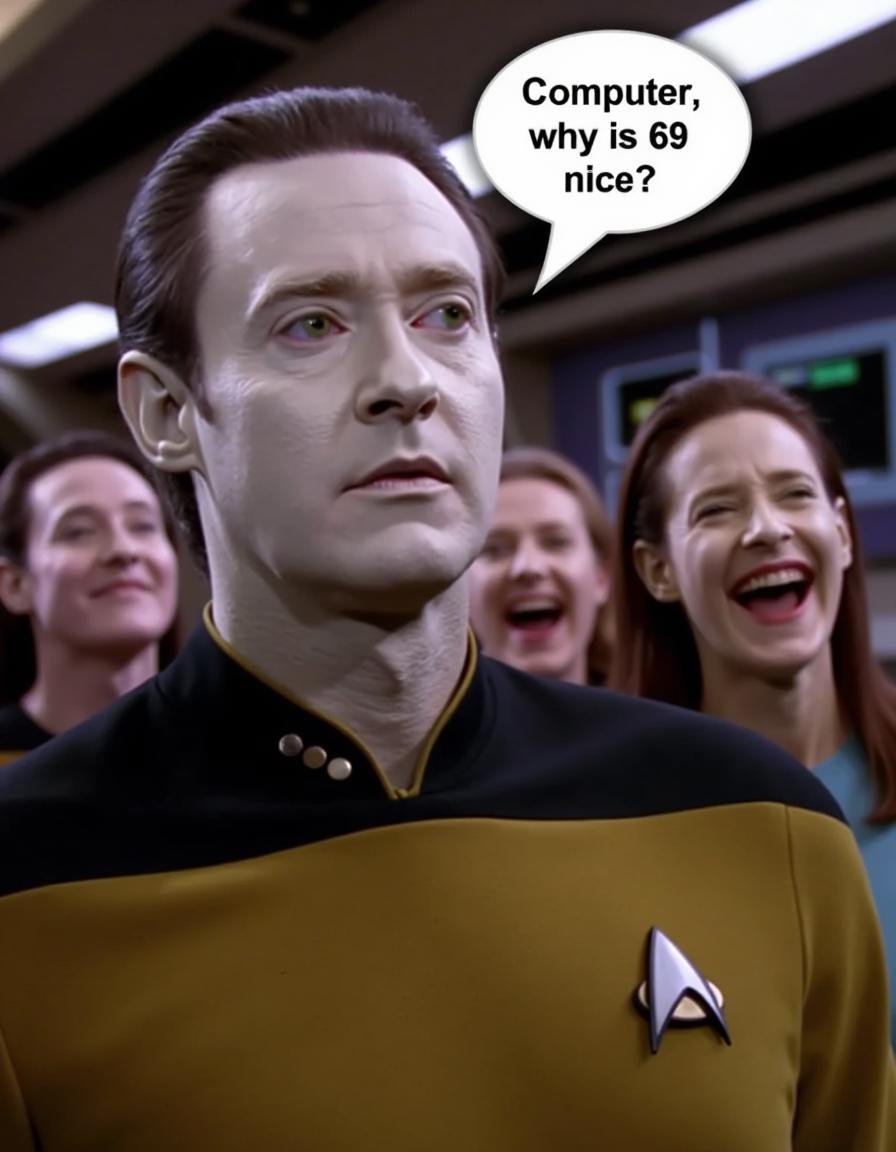 StDaTa,  A close-up of Data on the Star Trek bridge,  calmly asking in speech bubble by user_744775229506771391 on Tensor.Art