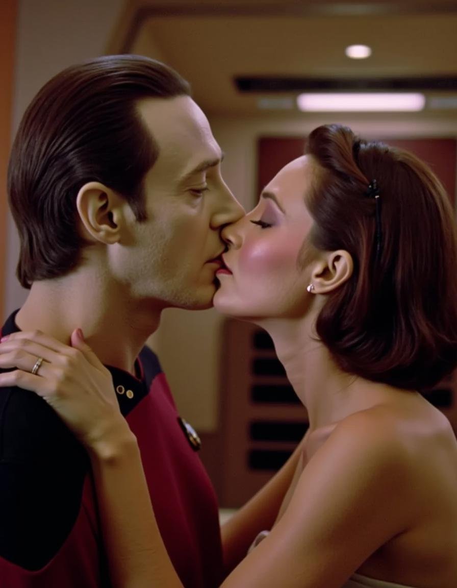 StDaTa,  Data from star Trek,  in a passionate kiss with his female doppelganger by user_744775229506771391 on Tensor.Art