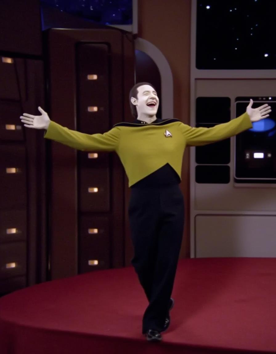 StDaTa,  data from star trek,  dancing in a musical on stage by user_744775229506771391 on Tensor.Art