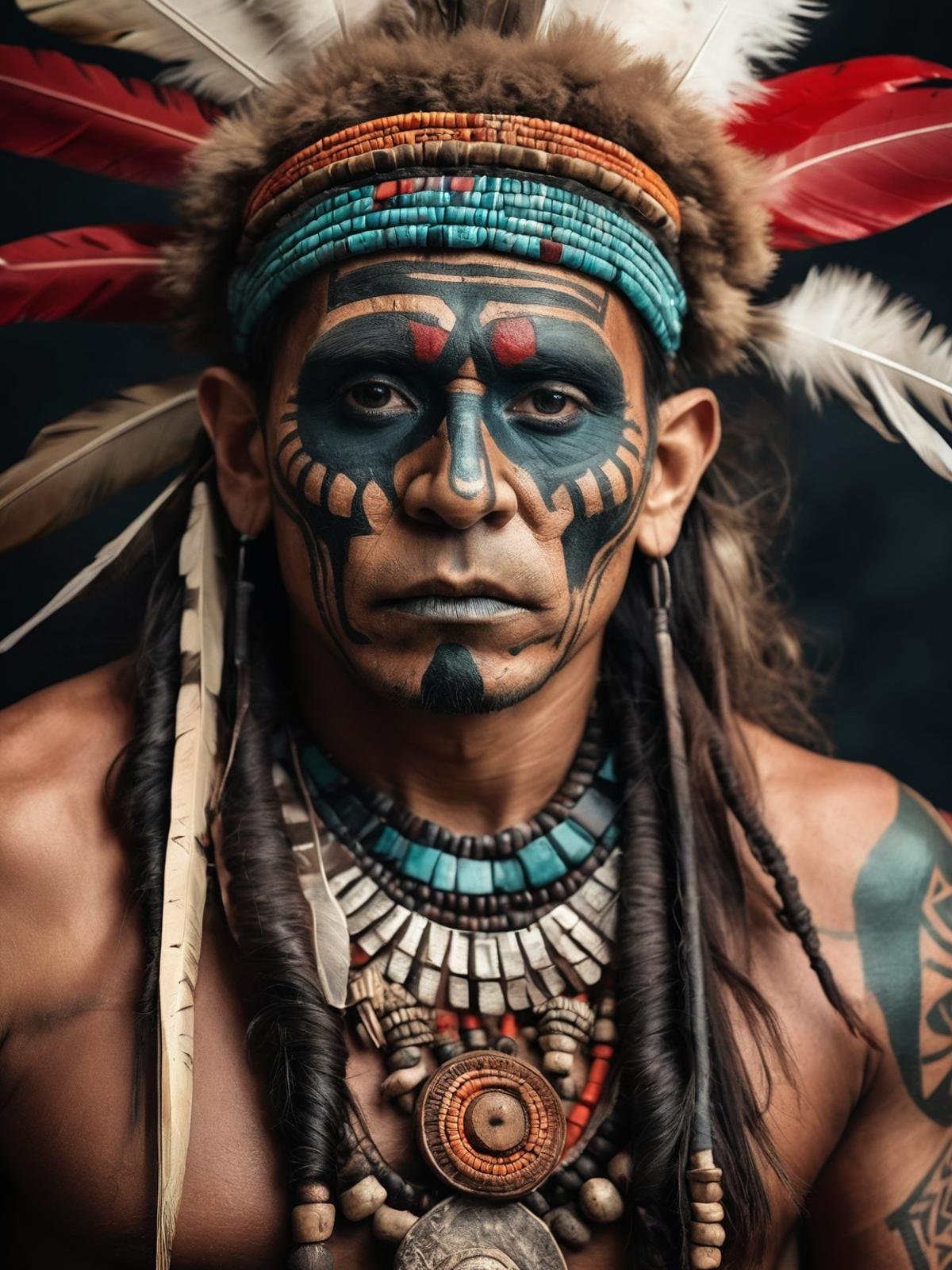 a photo portrait of an aztec demon shaman zombie in the style of apocalypto