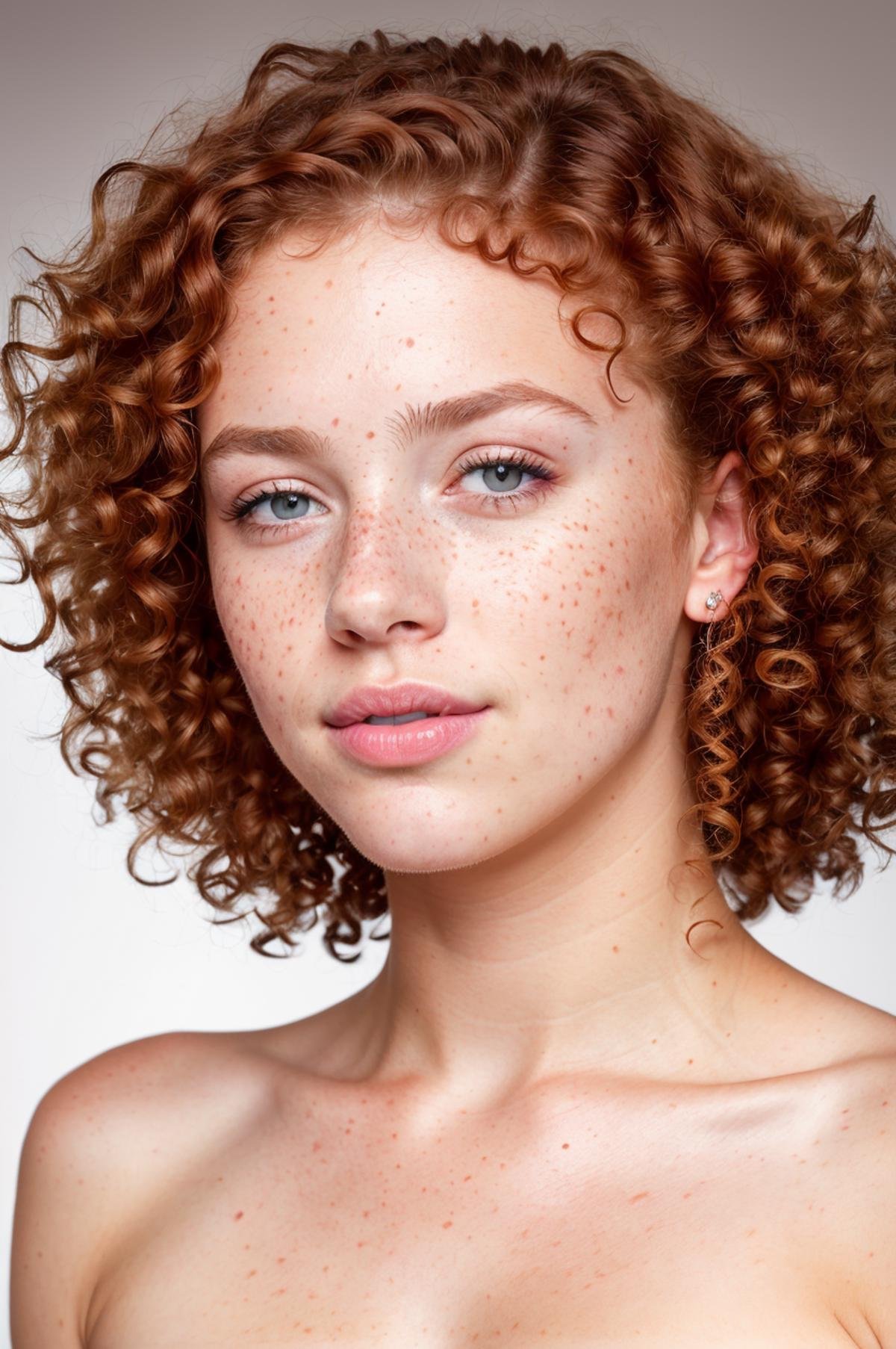 a photo portrait of a beautiful red girl with curls and lots of freckles, (face portrait:1.5), dramatic light , Rembrandt lighting scheme, (hyperrealism:1.2), (8K UHD:1.2), (photorealistic:1.2), shot with Canon EOS 5D Mark IV, detailed face, detailed hair