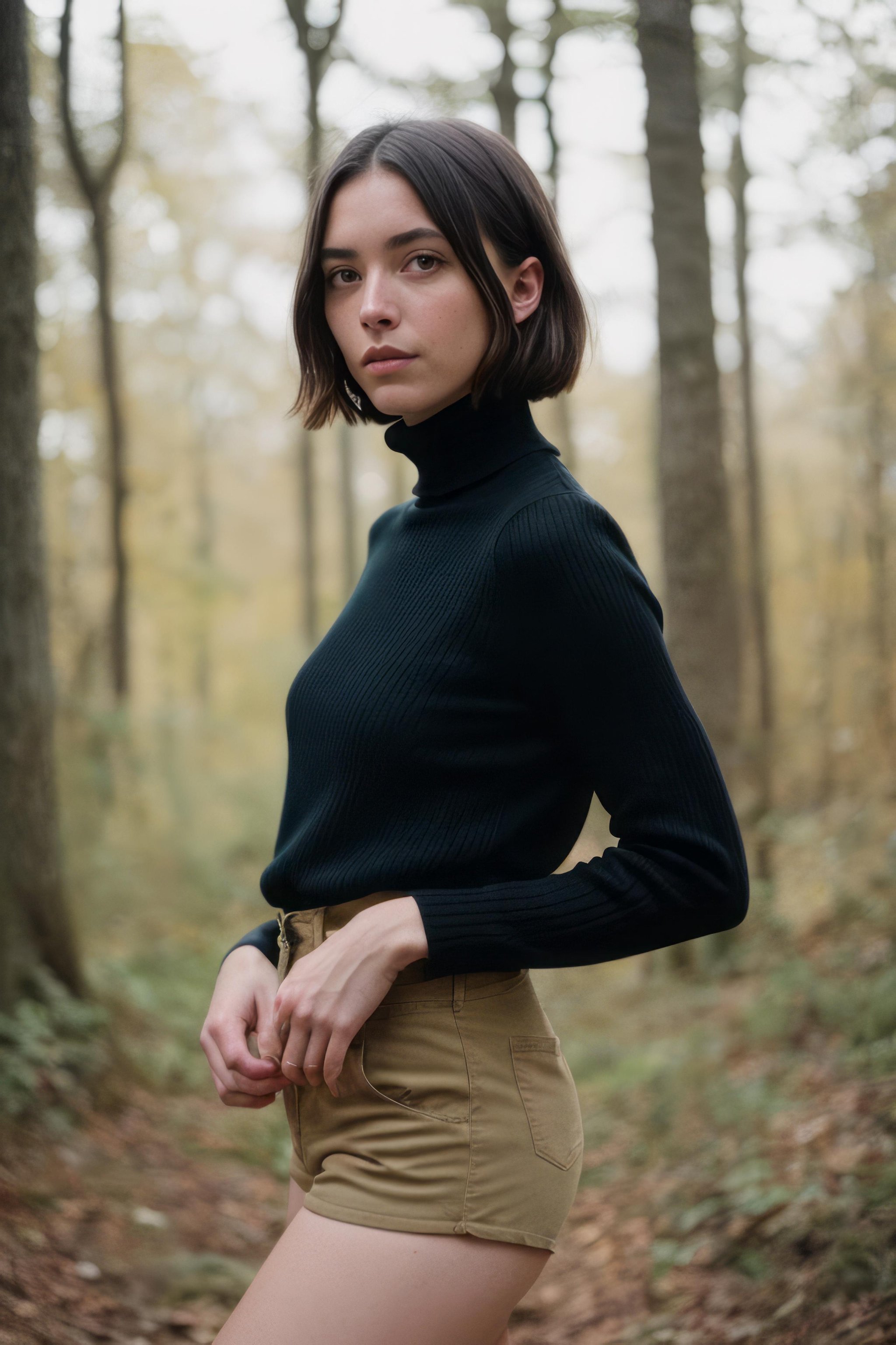 shorts, from_side, srfc, <lora:srfc-v2:0.7>, stunning intricate full color portrait, wearing a black turtleneck, epic character composition, by ilya kuvshinov, alessio albi, nina masic, sharp focus, natural lighting, subsurface scattering, f2, 35mm, film grain