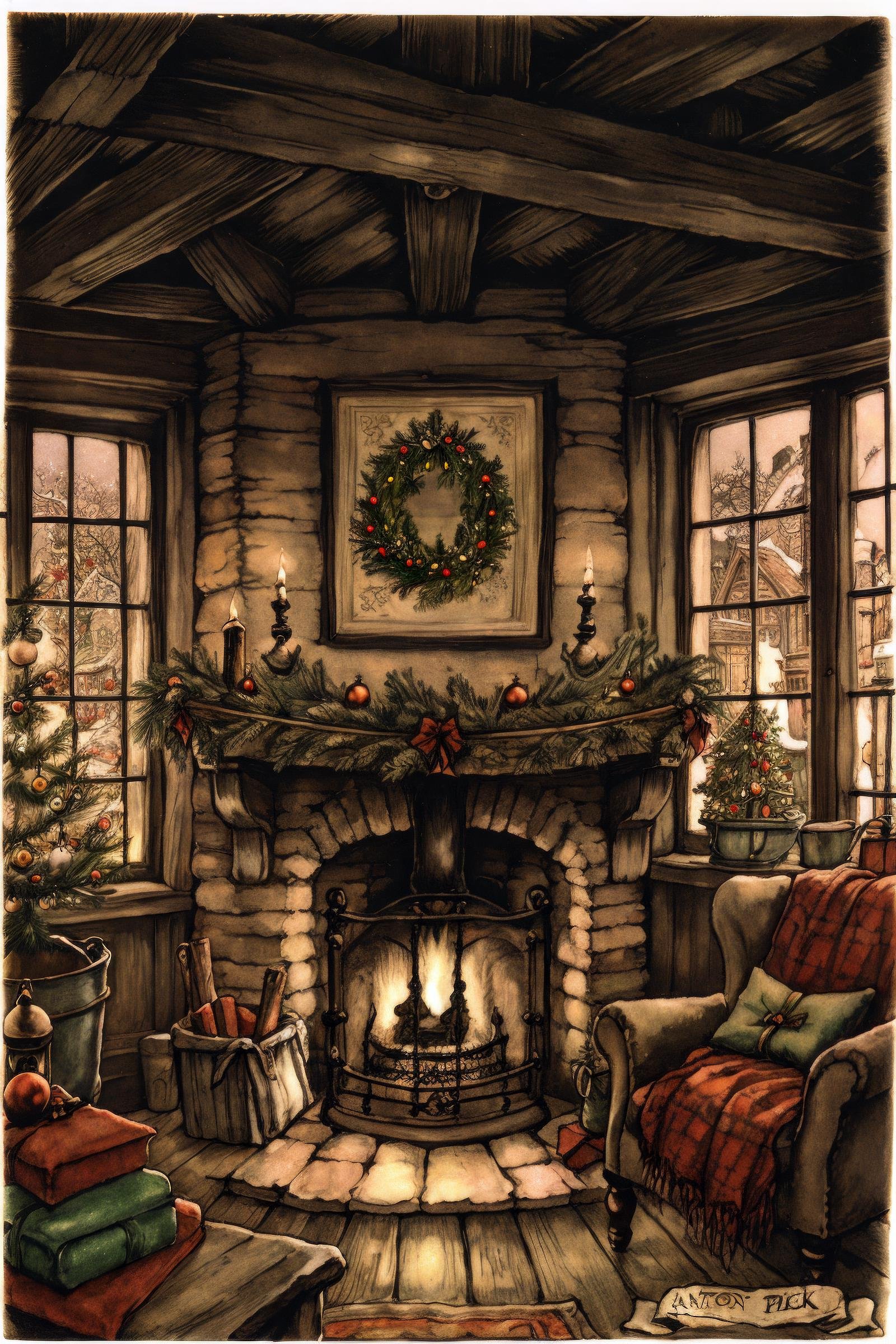 anton pieck style, christmas tree, <lora:Anton_Pieck_Style:1>