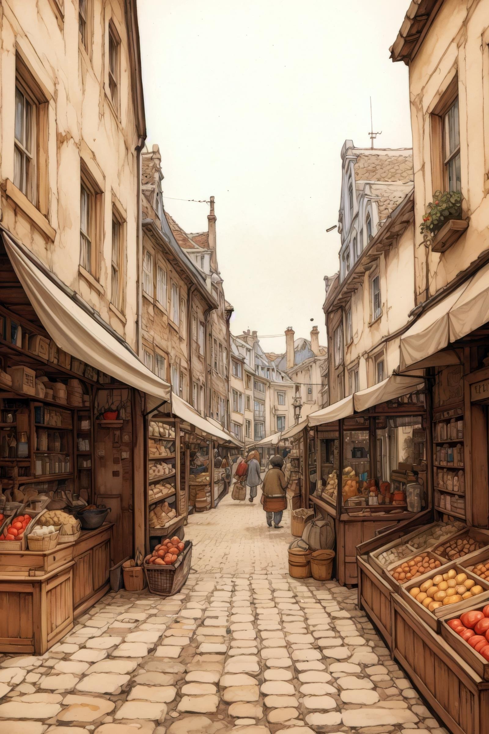 anton pieck style, traditional media, city, market, shops <lora:SD15_Anton_Pieck_Style_V2:1>