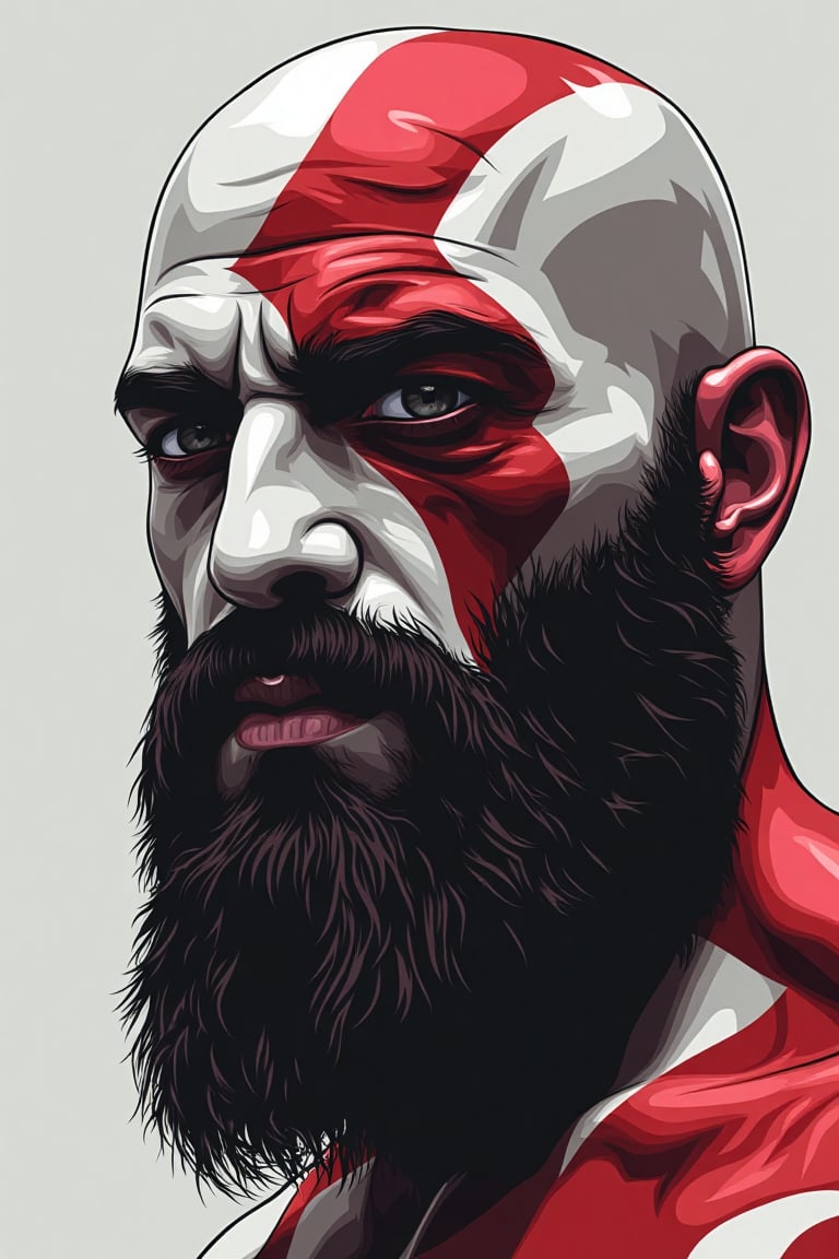 0rem0rhtennek,  A vector portrait close up of kratos god of war. the background is light gray. in the style of t0k by Phil...