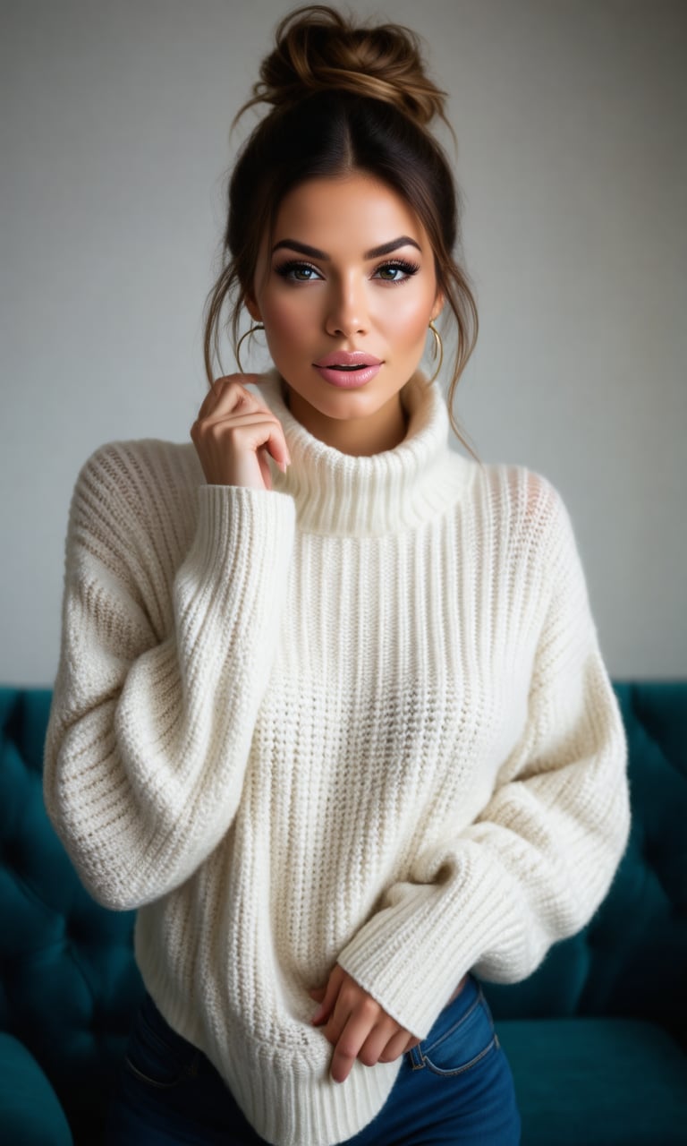 A gorgeous babe,  turtleneck_sweater by 40478481547733 on Tensor.Art