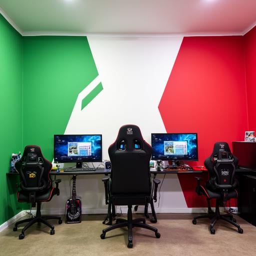 likely a gaming room or a store. The walls are painted a plain white,  green,  and red sections by PauloDybala13623168 on...
