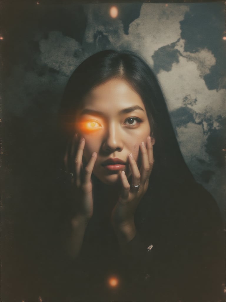 1girl,  A mysterious portrait of a figure shrouded in shadow. Only a portion of their face is illuminated by a strong ligh...