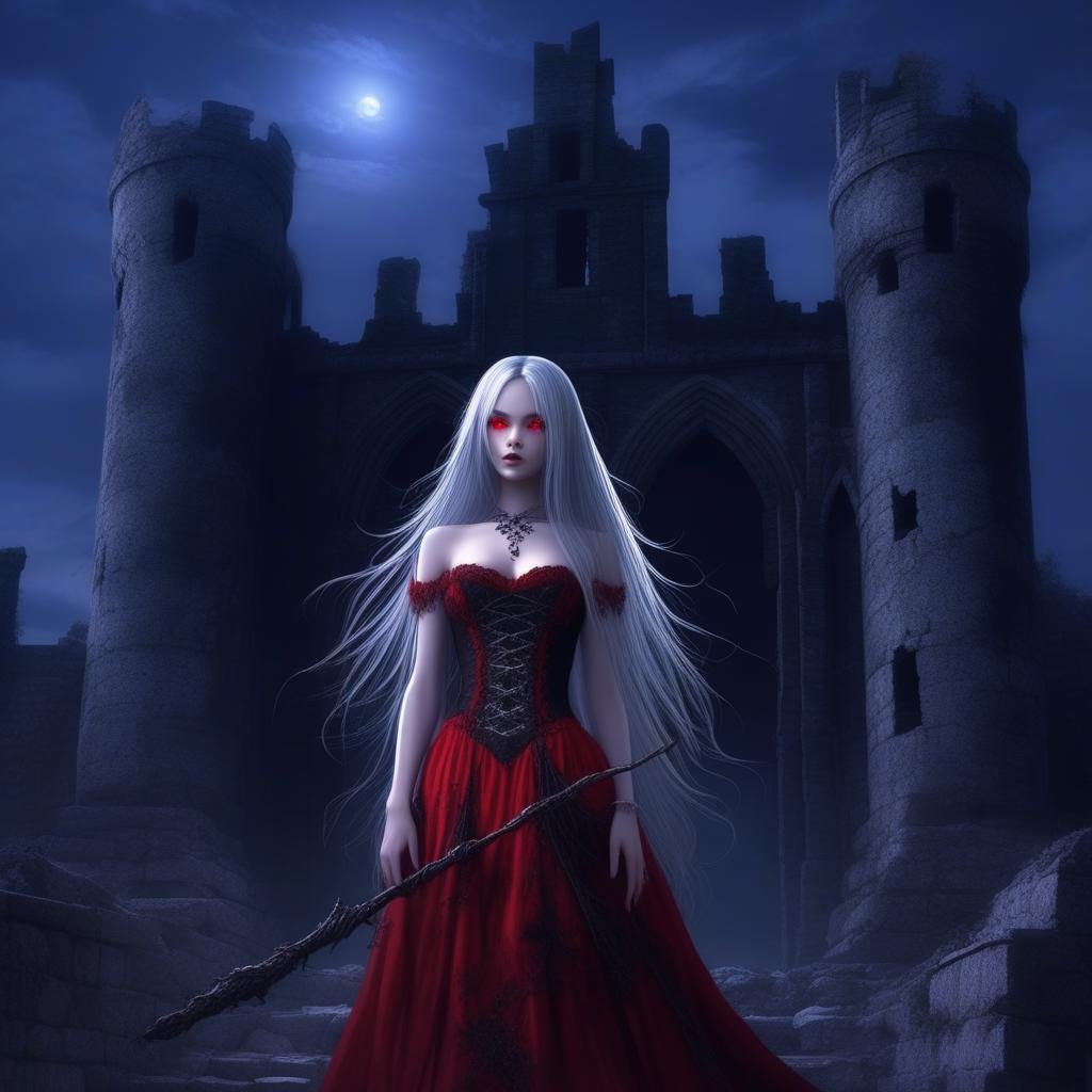 1girl,  dark fantasy setting,  long flowing silver hair by PhilPixelsAi  on Tensor.Art