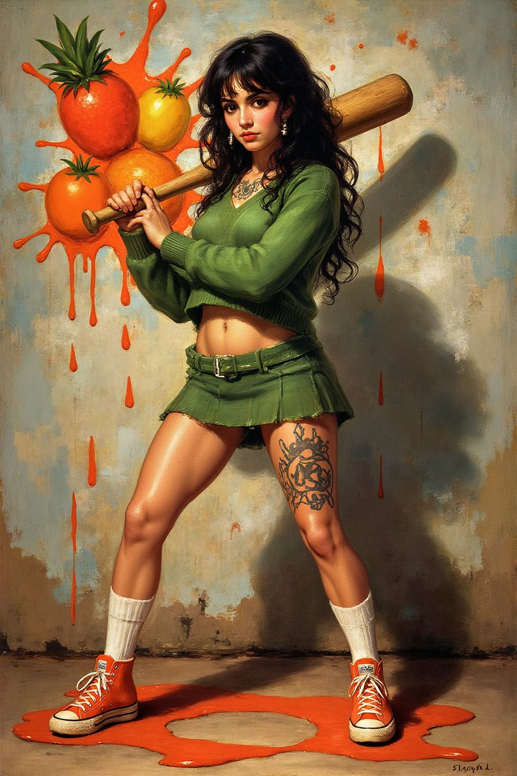 g0ya1 painting liquid splash,  cartoonish juicy fruits chaos,  dynamic pose by NowhereManGo on Tensor.Art