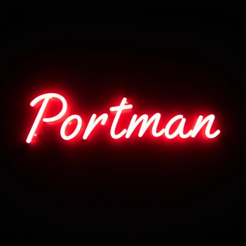 black background,  neon red text "Portman" by el_fluppe on Tensor.Art
