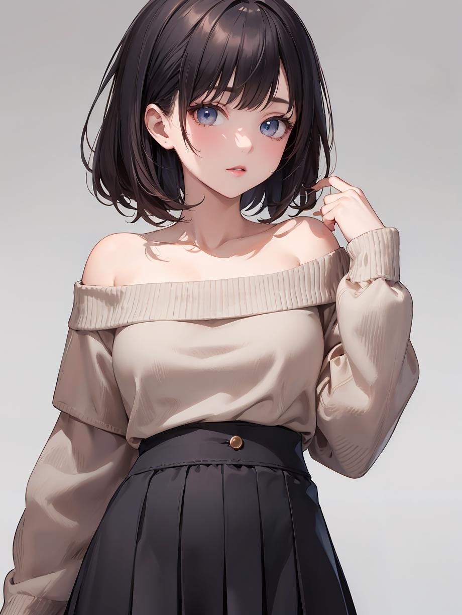 simple background,  off-shoulder sweater,  skirt by bolero537 on Tensor.Art