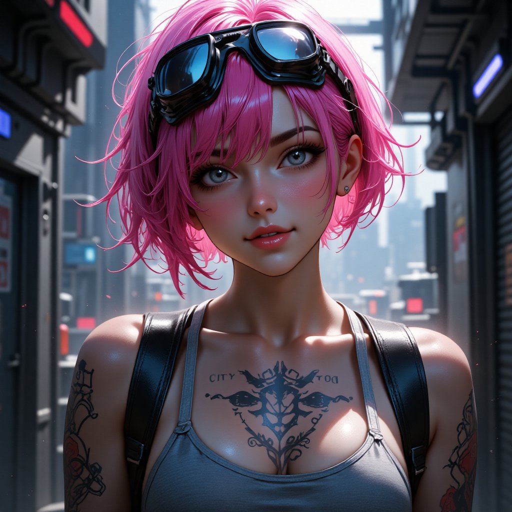 Cyberpunk Rebel: Unveiled Beauty Create a striking portrait of a cyberpunk-inspired woman,  revealing her inner strength a...