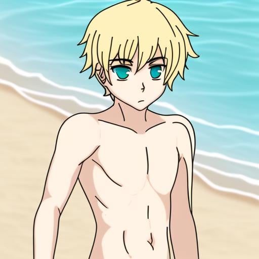 topless male,  1boy,  fluffy blonde hair by Sasori Fanlatin on Tensor.Art