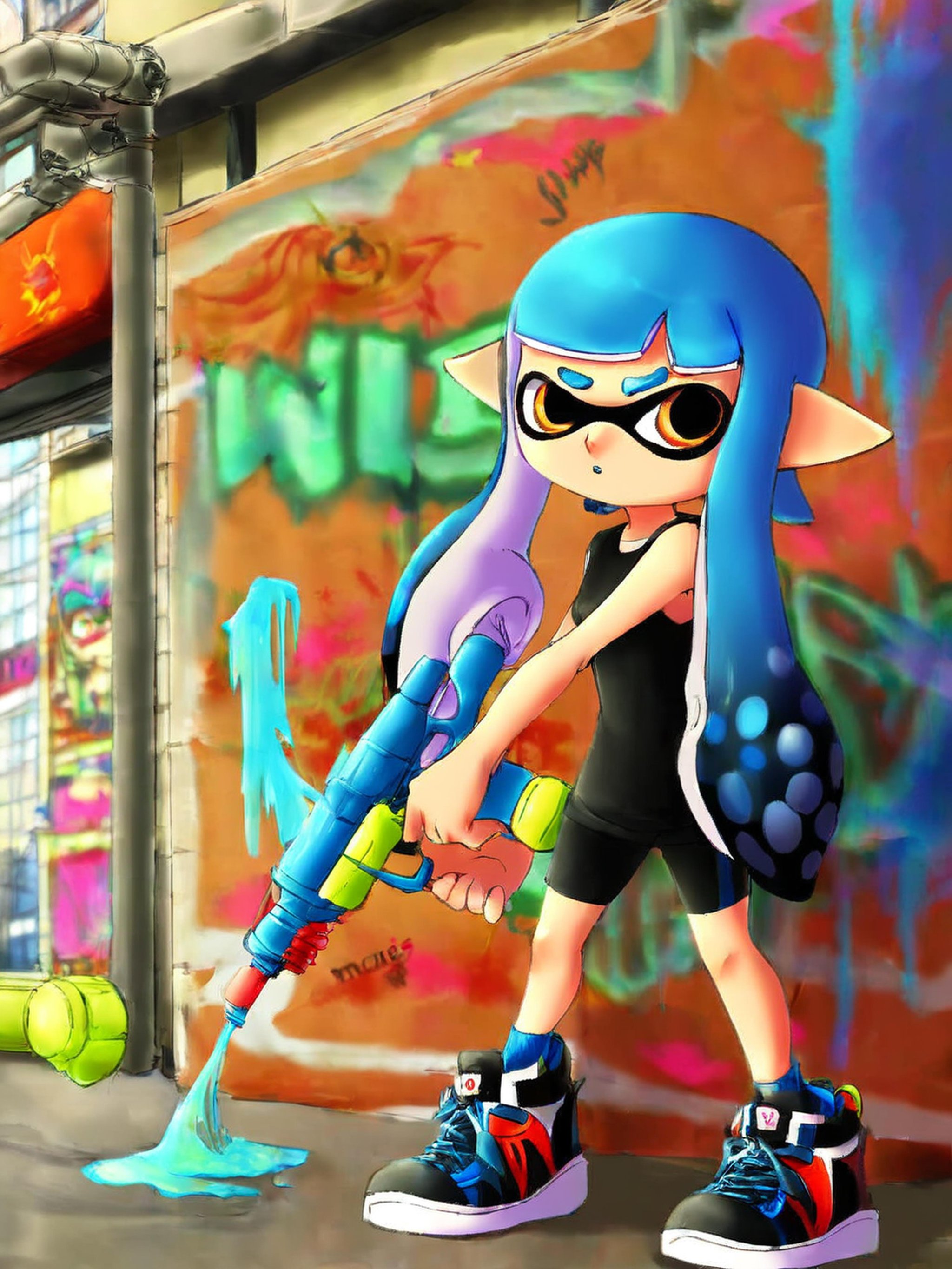 inkling,  water gun,  blue hair by AIArstChannel on Tensor.Art