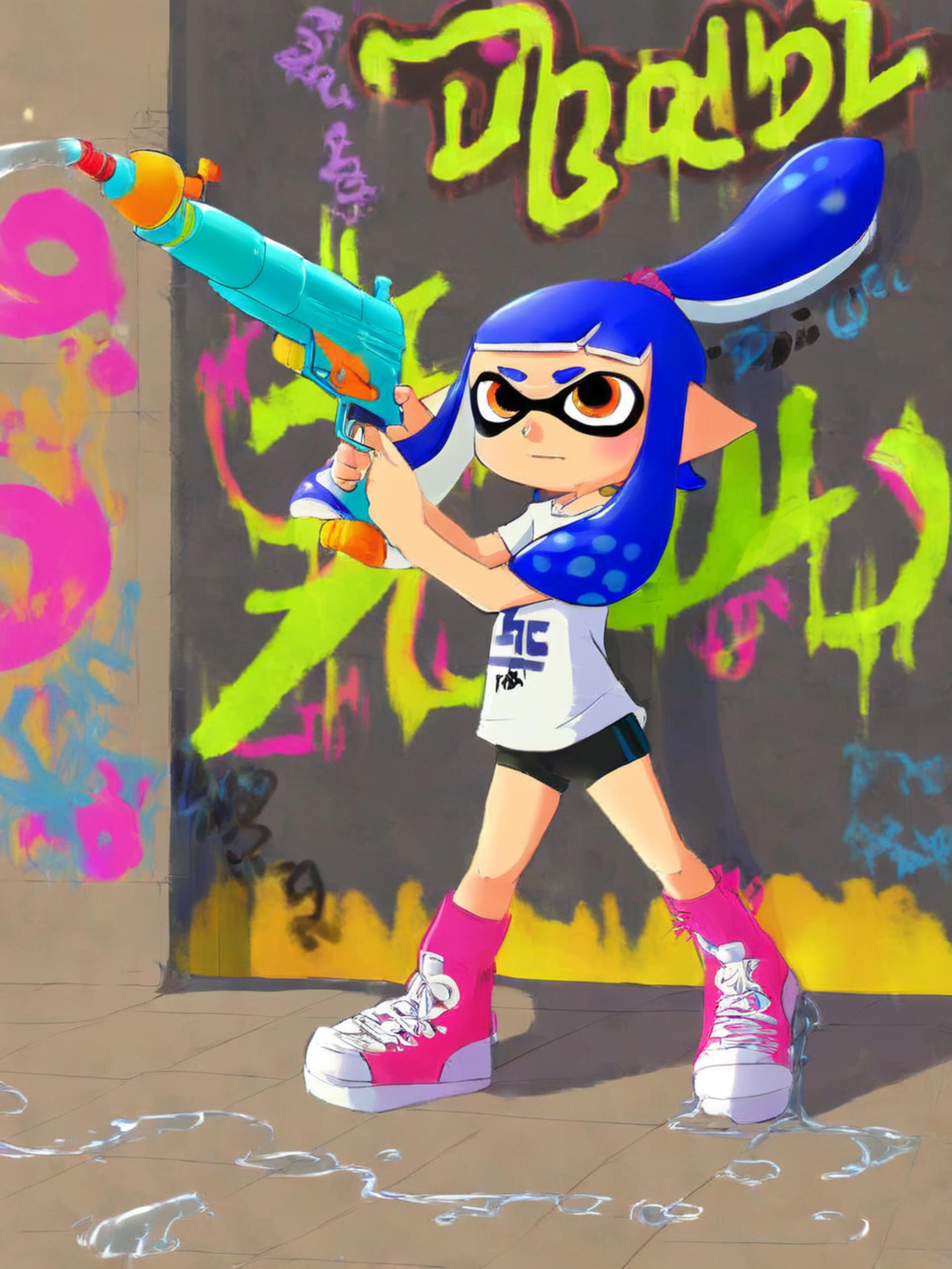 inkling,  water gun,  blue hair by AIArstChannel on Tensor.Art