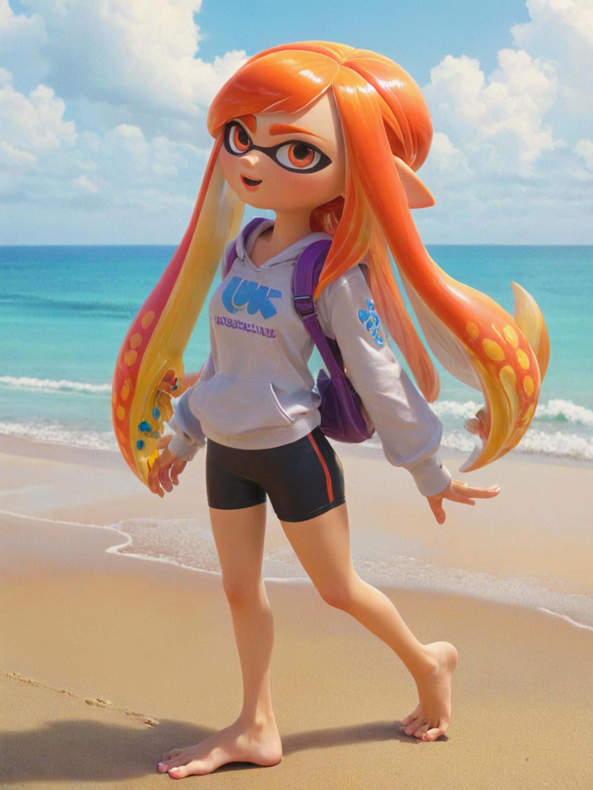 inkling,  walking on a beach,  hair blowing in the wind by AIArstChannel on Tensor.Art