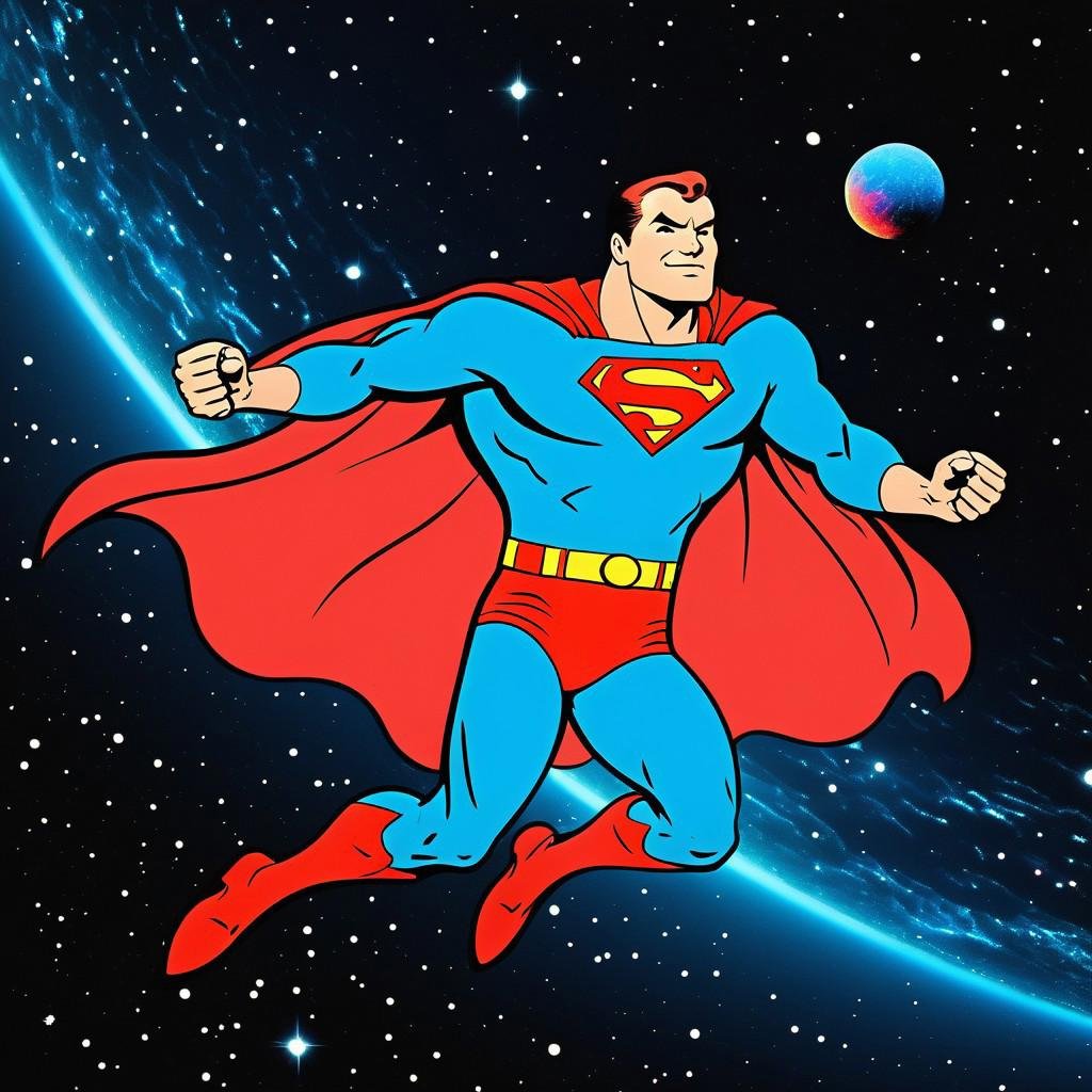 A heroic,  broad-shouldered superhero in a vibrant,  form-fitting costume with a flowing red cape by ronnie_alfaro on Tens...