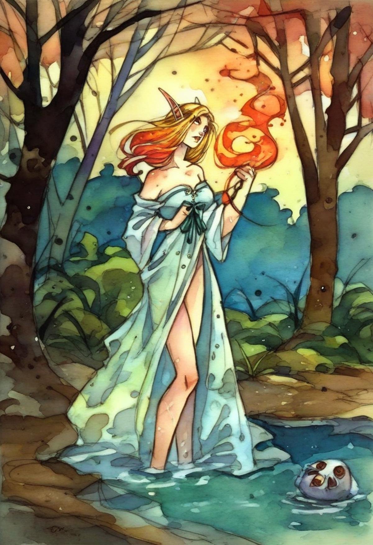 rebecca_style,  fantasy art in watercolor,  erotic by Kuritsutian on Tensor.Art